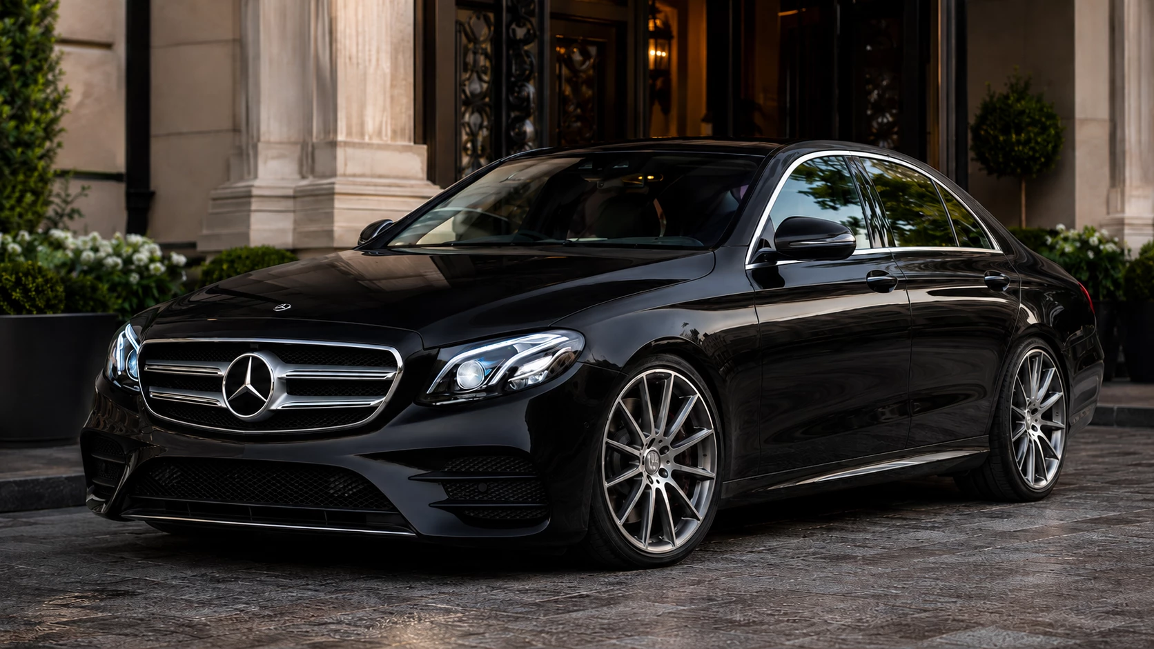 Black Mercedes-Benz E-Class executive chauffeur vehicle