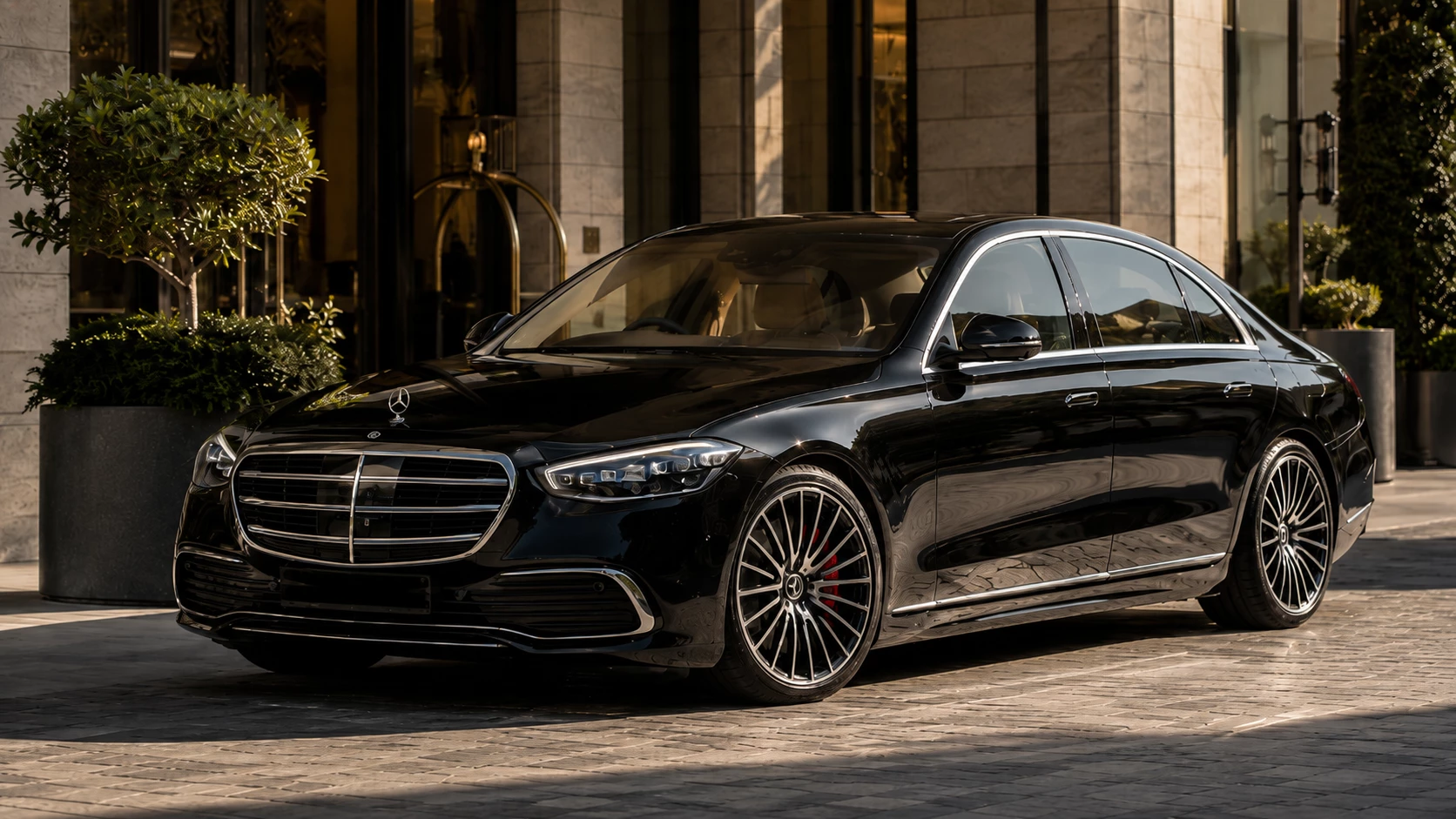 Black Mercedes-Benz S-Class luxury chauffeur vehicle